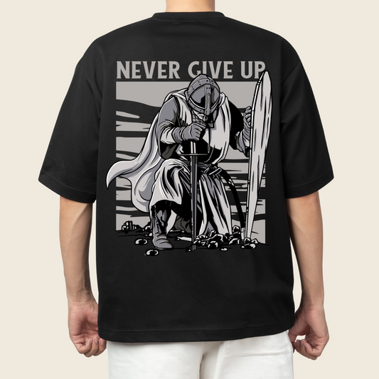 T shirt Oversized Teutonic Knight Never Give Up Crusader Gym Mens